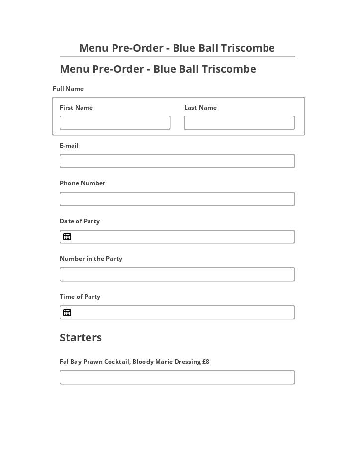 Manage Menu Pre-Order - Blue Ball Triscombe