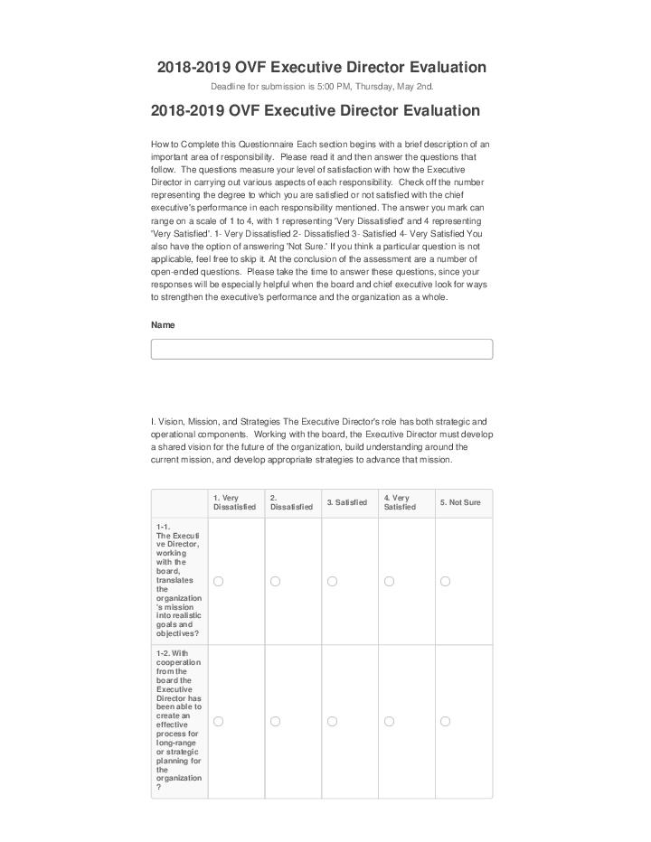 Integrate 2018-2019 OVF Executive Director Evaluation Microsoft Dynamics