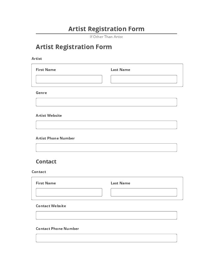 Manage Artist Registration Form