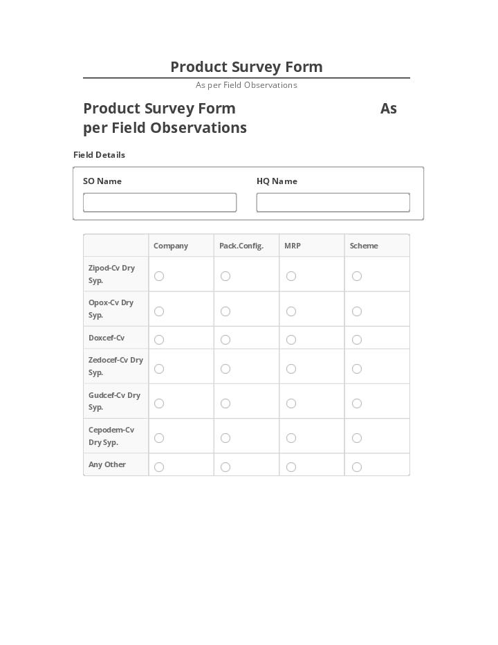 Arrange Product Survey Form