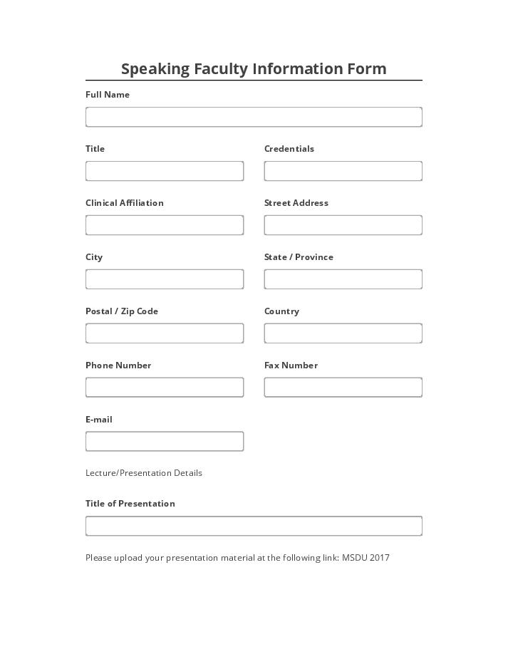 Arrange Speaking Faculty Information Form