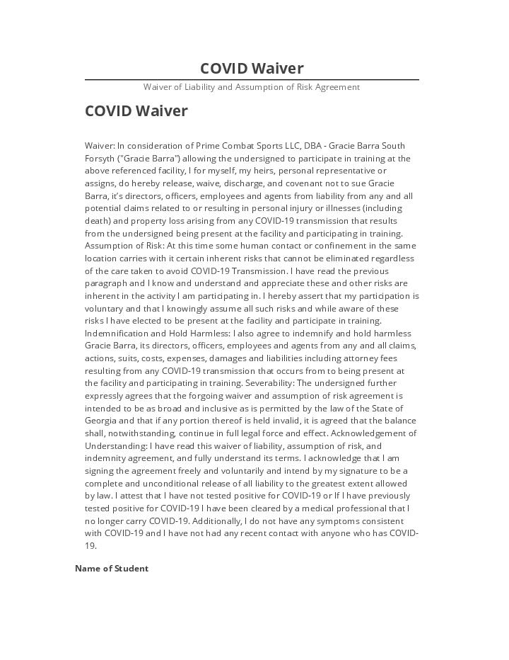 Pre-fill COVID Waiver
