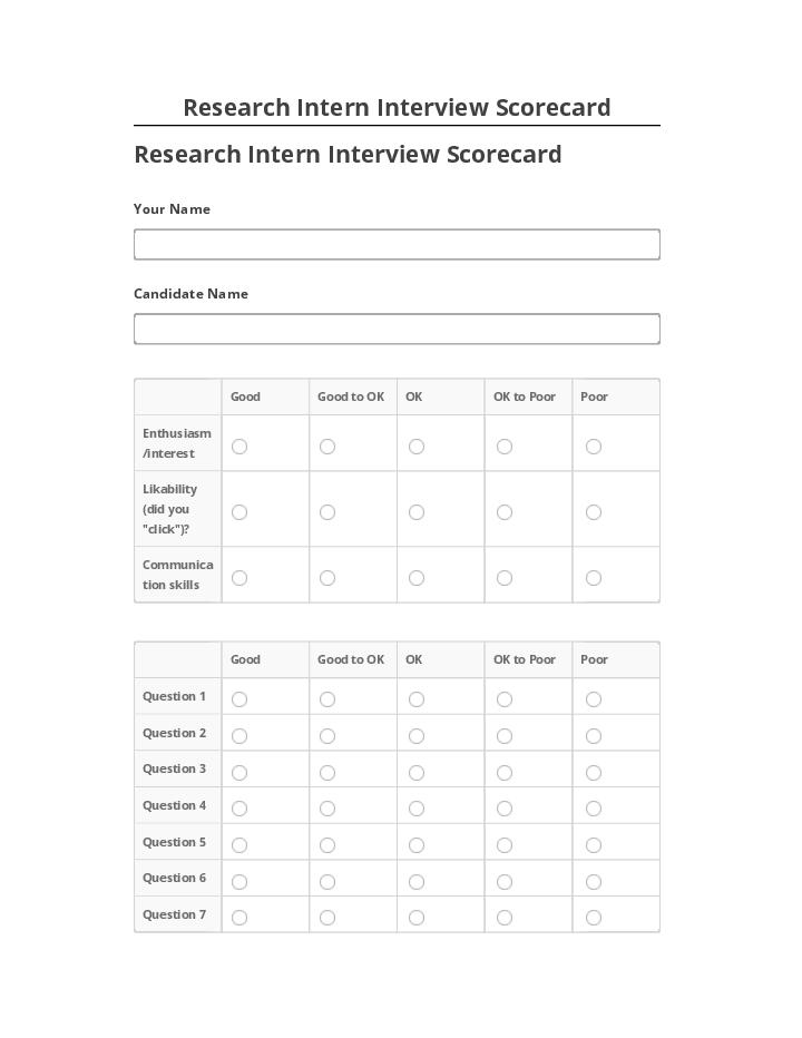 Arrange Research Intern Interview Scorecard