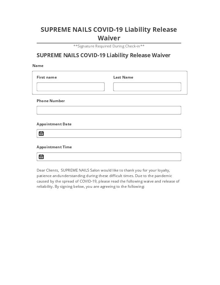 Pre-fill SUPREME NAILS COVID-19 Liability Release Waiver