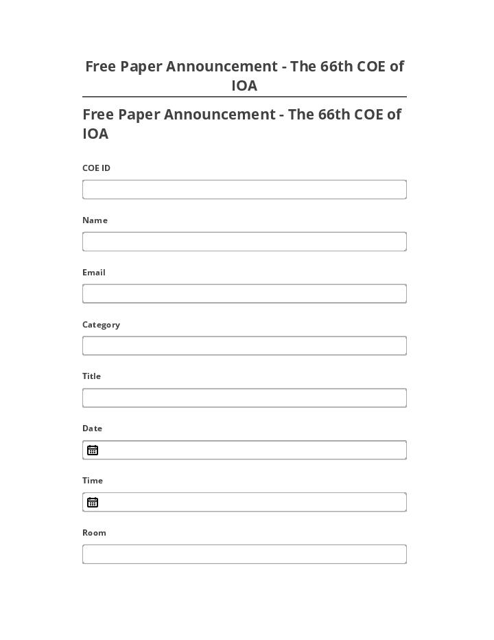 Arrange Free Paper Announcement - The 66th COE of IOA