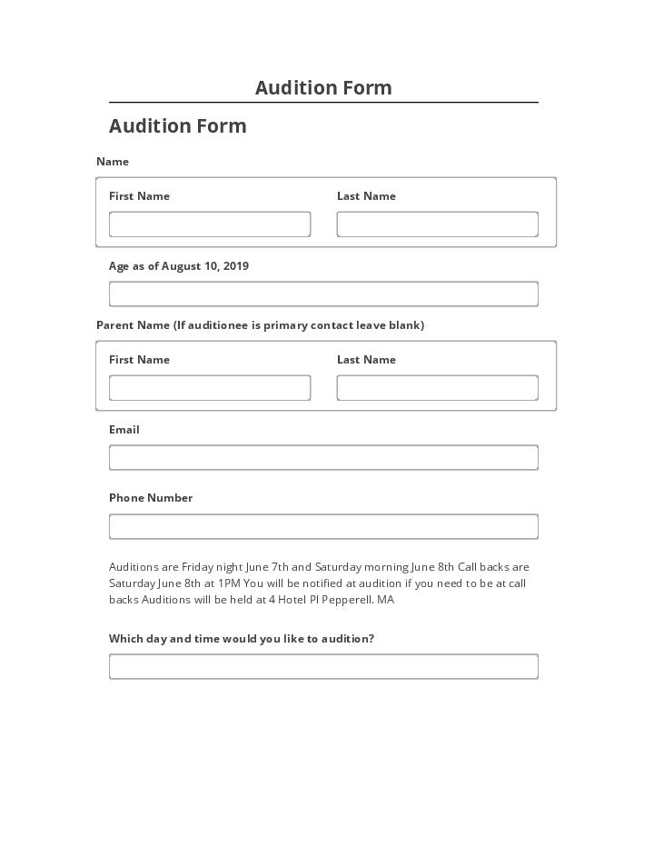 Pre-fill Audition Form Netsuite