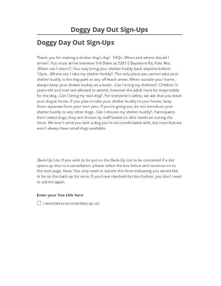 Arrange Doggy Day Out Sign-Ups Netsuite