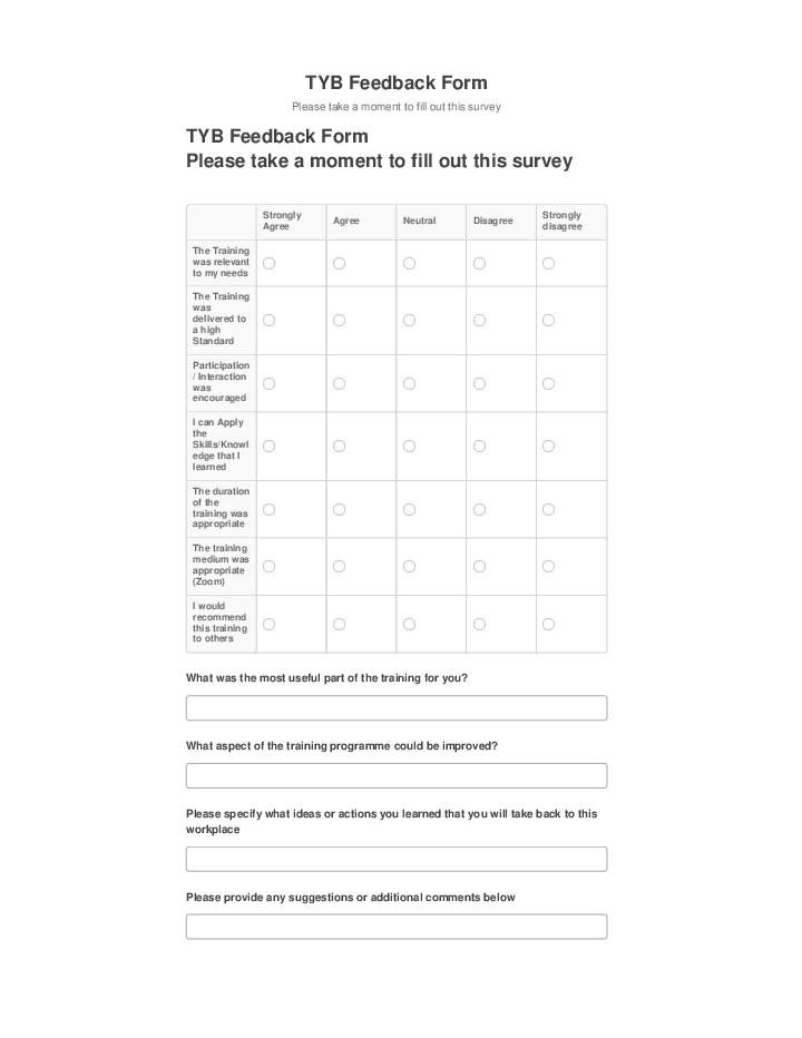 Manage TYB Feedback Form Netsuite
