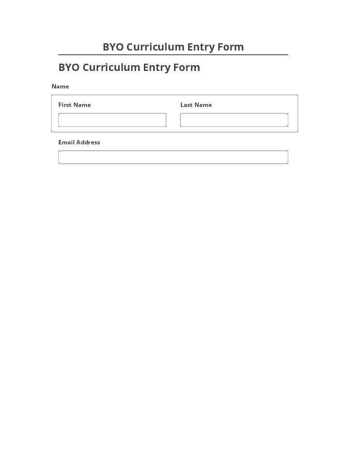 Pre-fill BYO Curriculum Entry Form