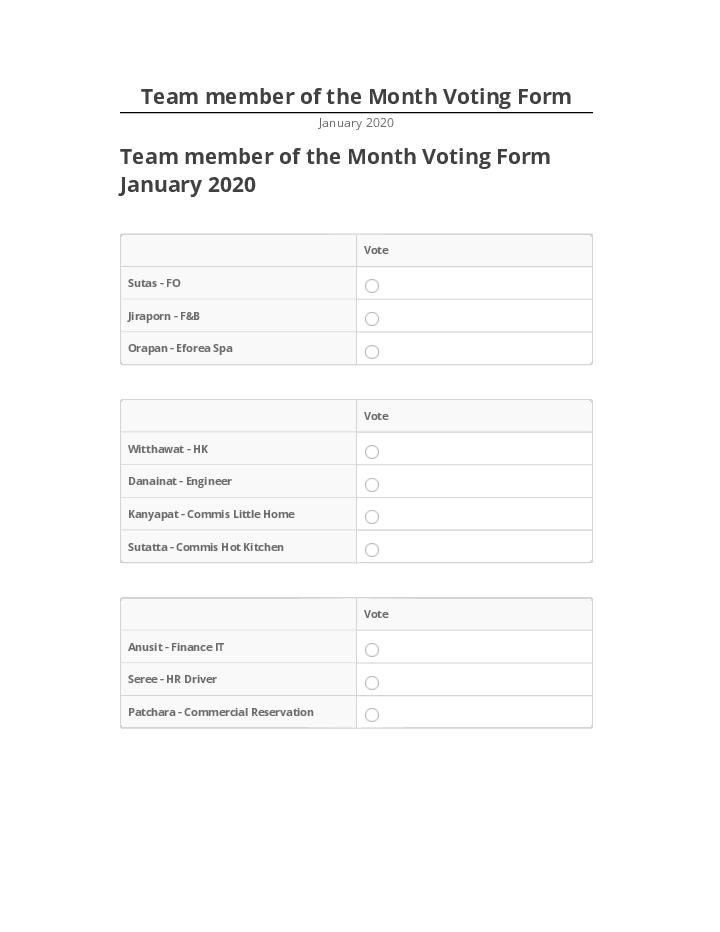 Arrange Team member of the Month Voting Form
