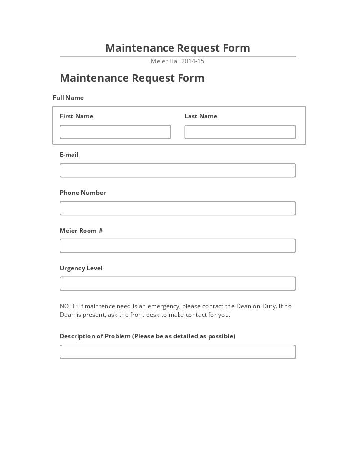 Synchronize Maintenance Request Form