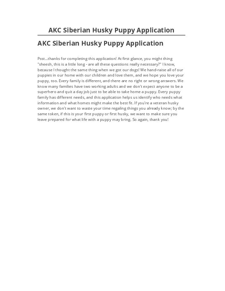 Export AKC Siberian Husky Puppy Application Netsuite