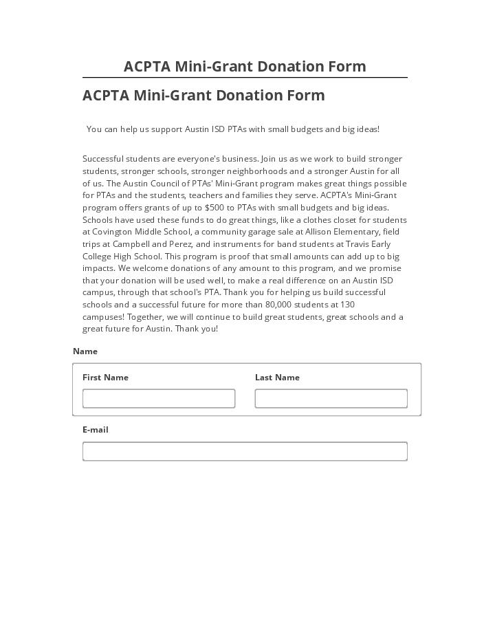 Pre-fill ACPTA Mini-Grant Donation Form Salesforce
