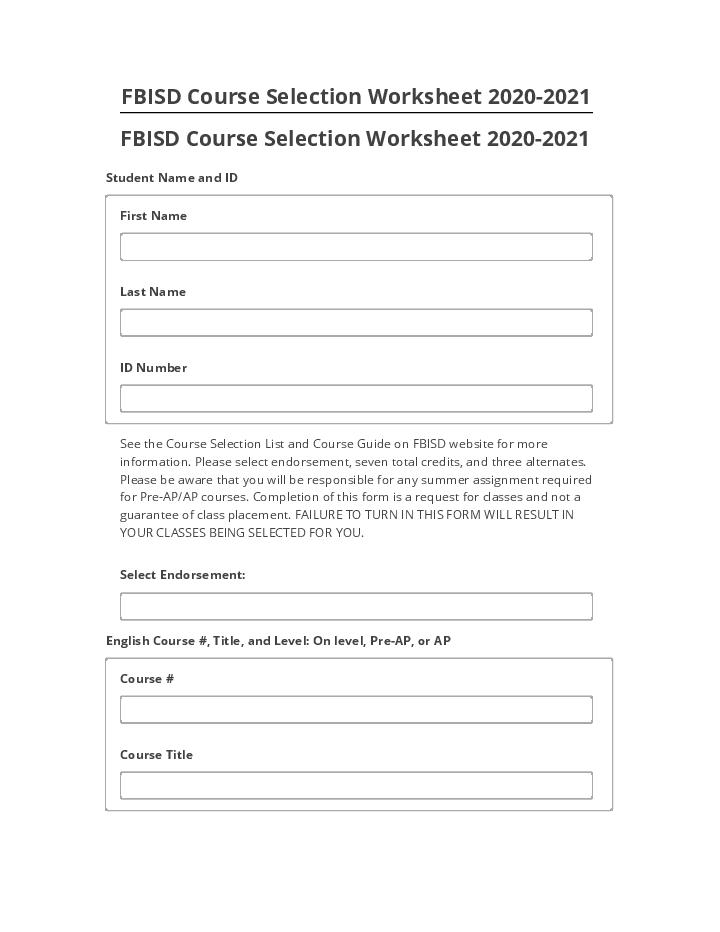 Extract FBISD Course Selection Worksheet 2020-2021