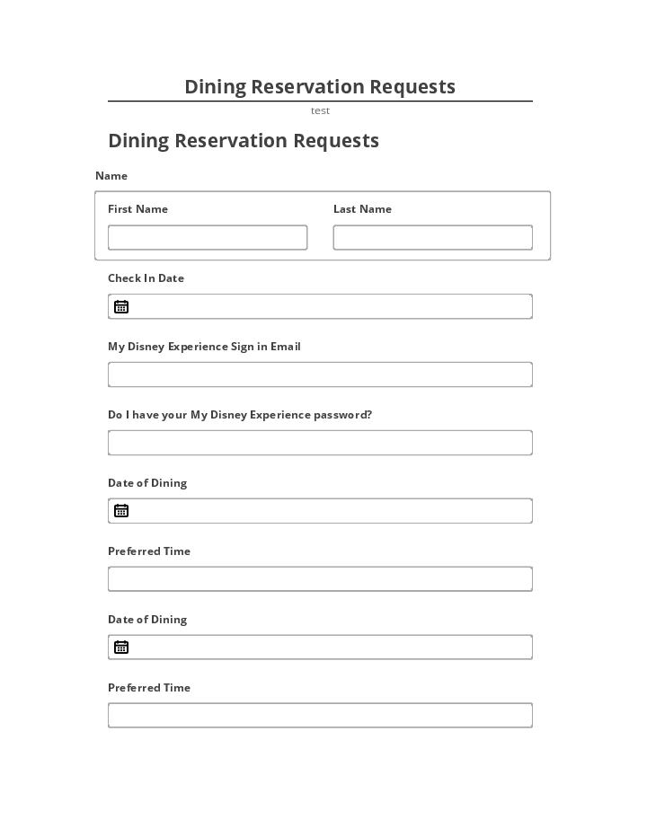 Pre-fill Dining Reservation Requests Microsoft Dynamics