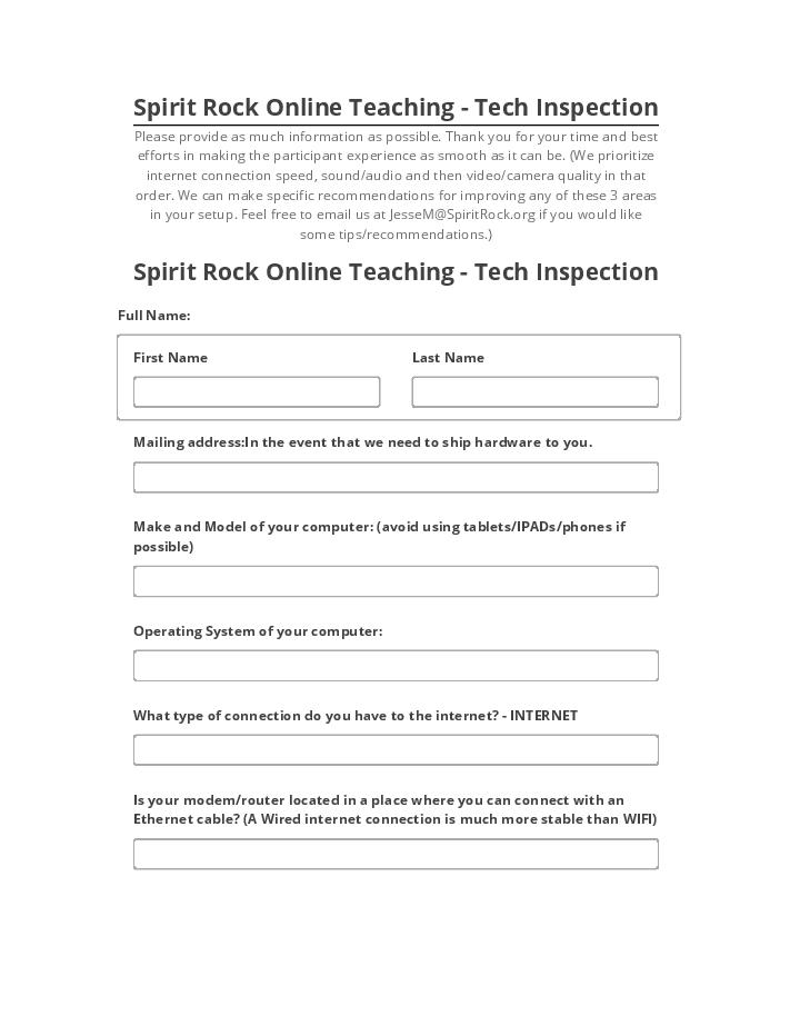 Pre-fill Spirit Rock Online Teaching - Tech Inspection Salesforce