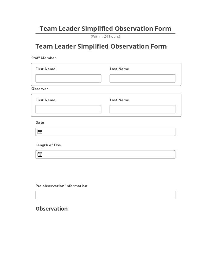 Pre-fill Team Leader Simplified Observation Form Salesforce