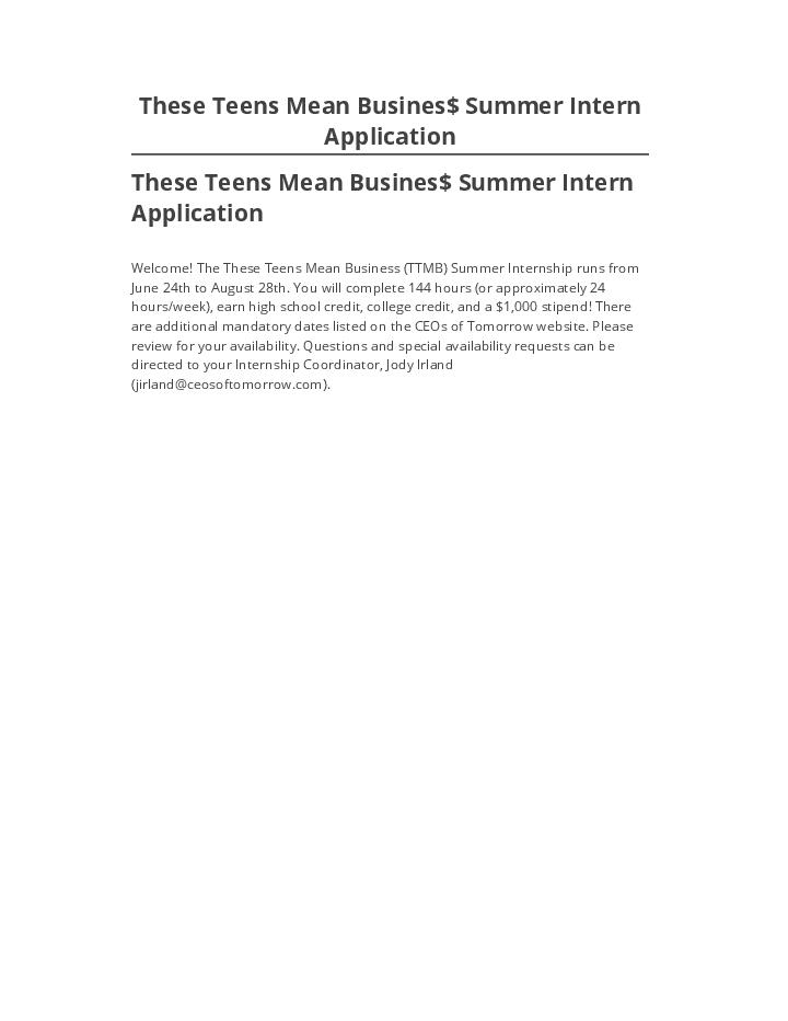 Extract These Teens Mean Busines$ Summer Intern Application
