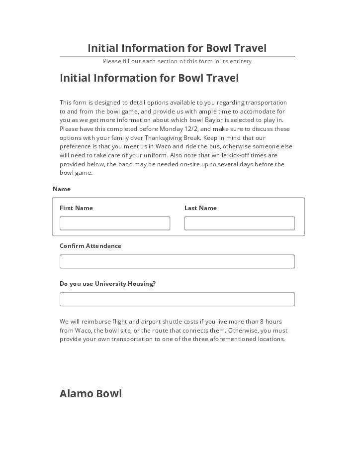 Automate Initial Information for Bowl Travel