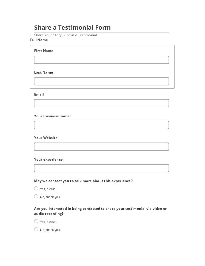 Arrange Share a Testimonial Form Salesforce