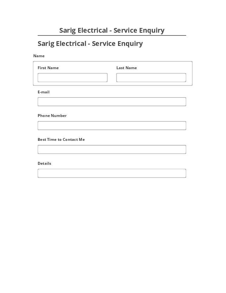 Pre-fill Sarig Electrical - Service Enquiry Microsoft Dynamics