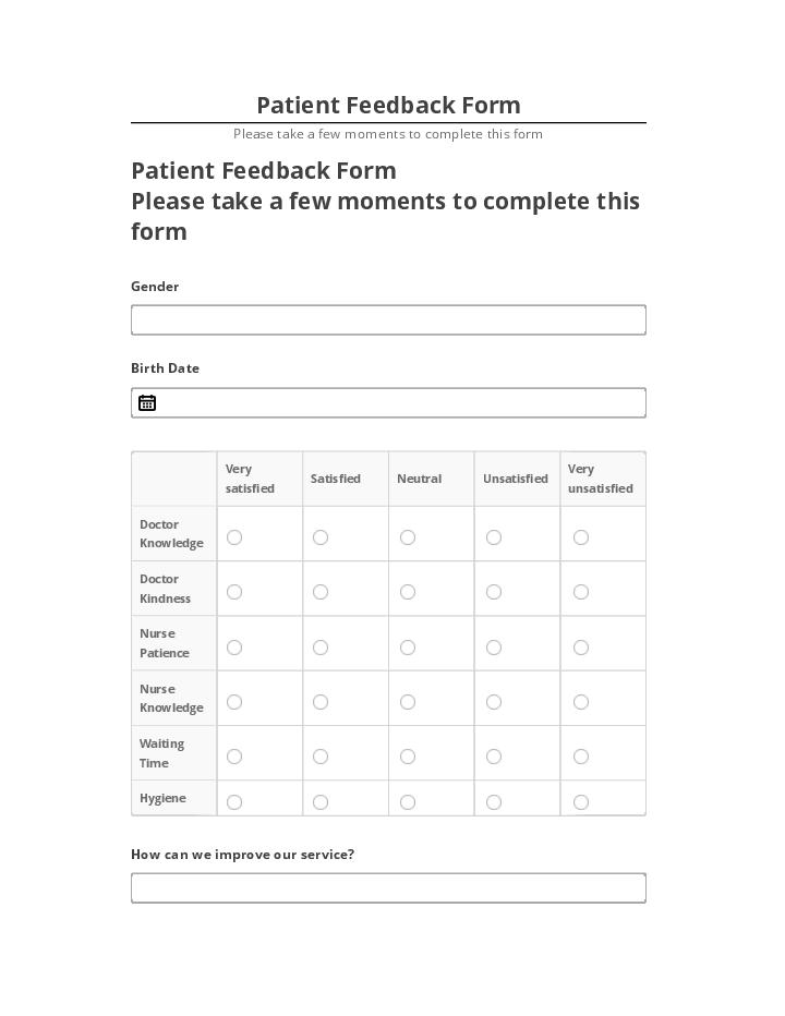 Export Patient Feedback Form
