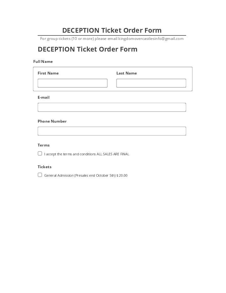 Integrate DECEPTION Ticket Order Form Netsuite