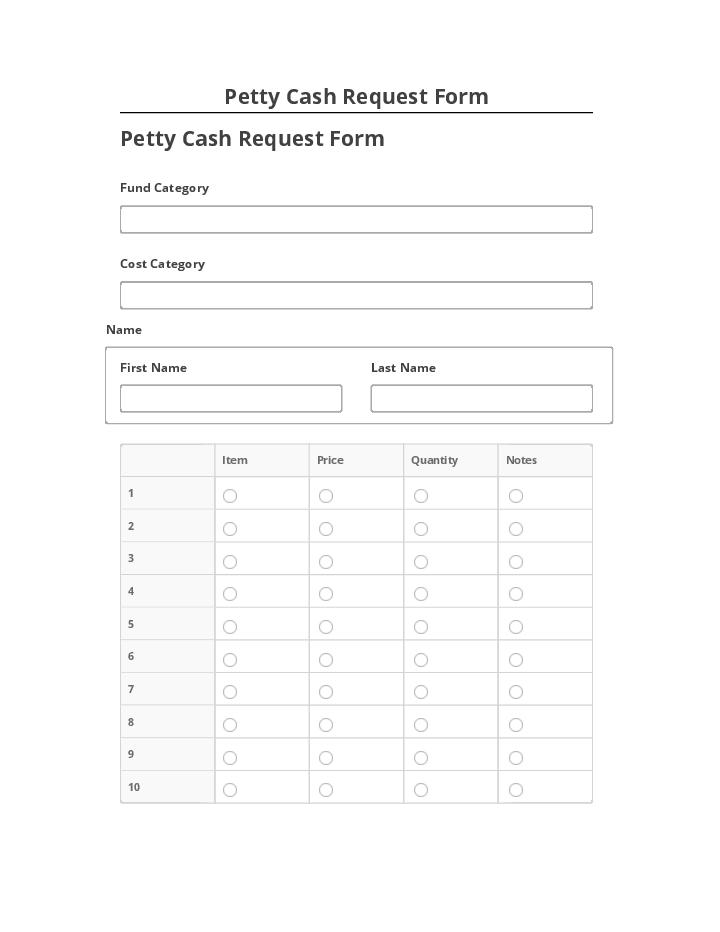 Update Petty Cash Request Form