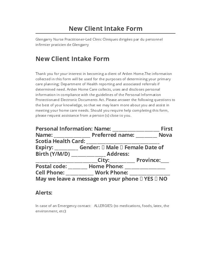 Incorporate New Client Intake Form Netsuite