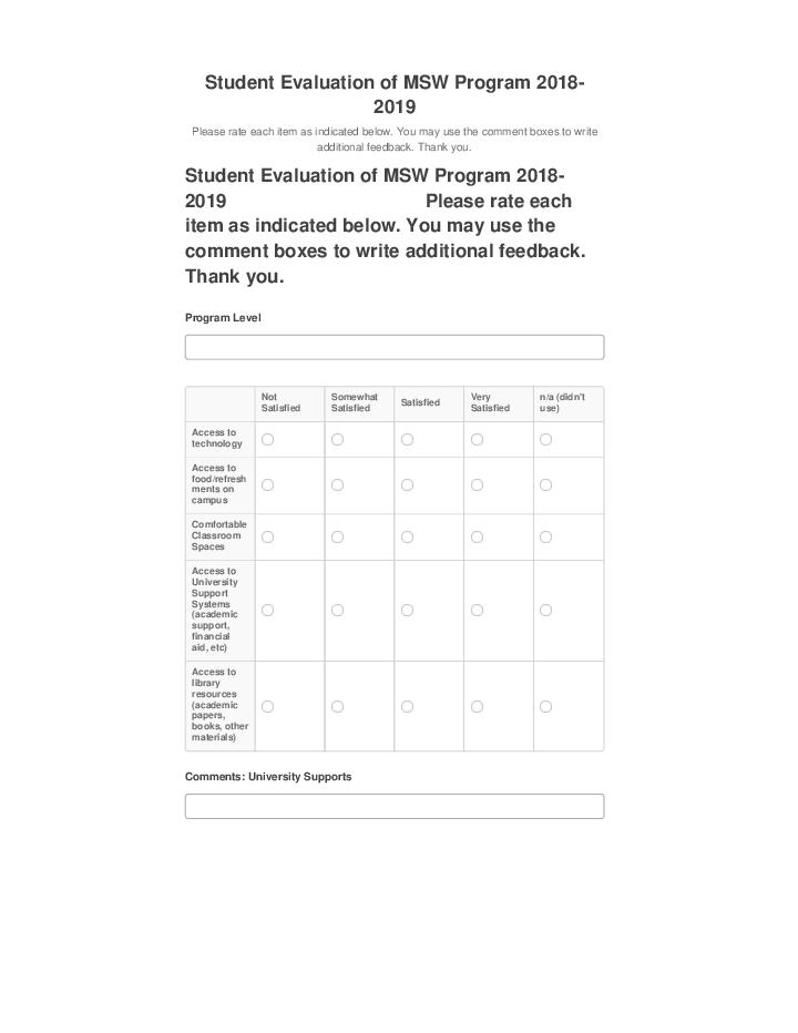 Pre-fill Student Evaluation of MSW Program 2018-2019 Salesforce