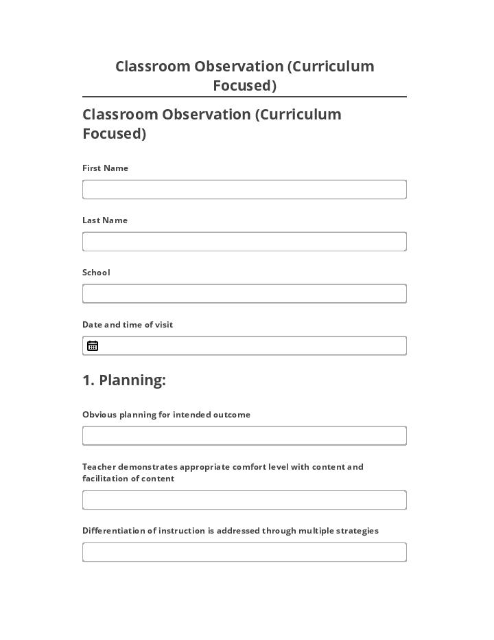 Arrange Classroom Observation (Curriculum Focused) Netsuite