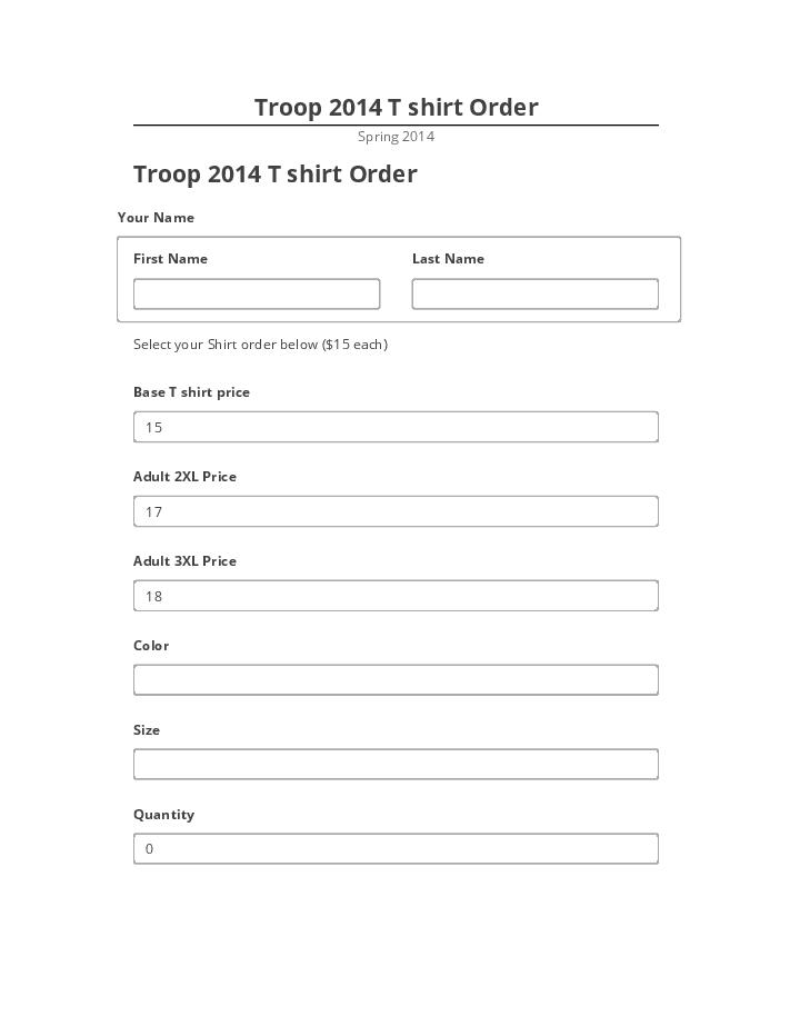 Pre-fill Troop 2014 T shirt Order Salesforce