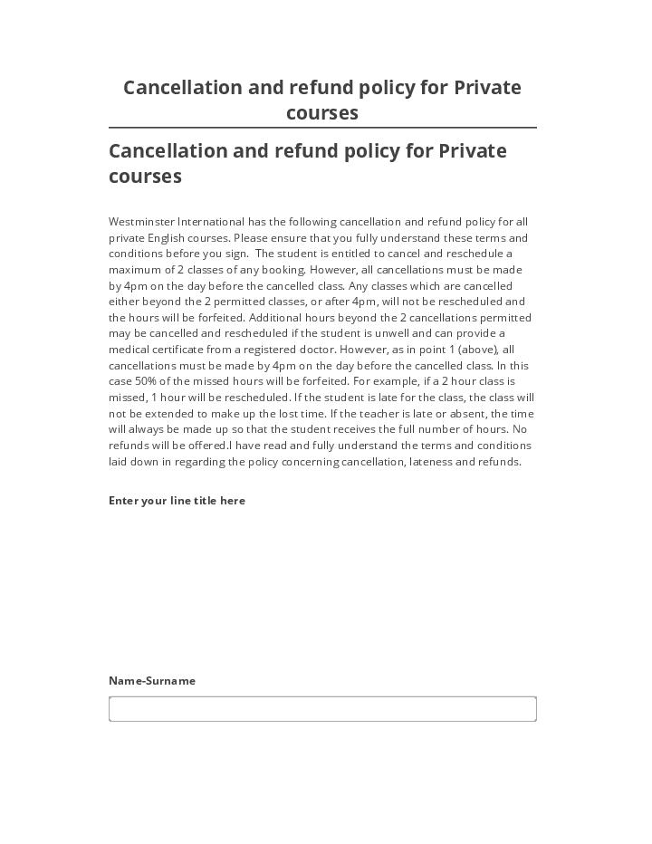 Manage Cancellation and refund policy for Private courses Salesforce