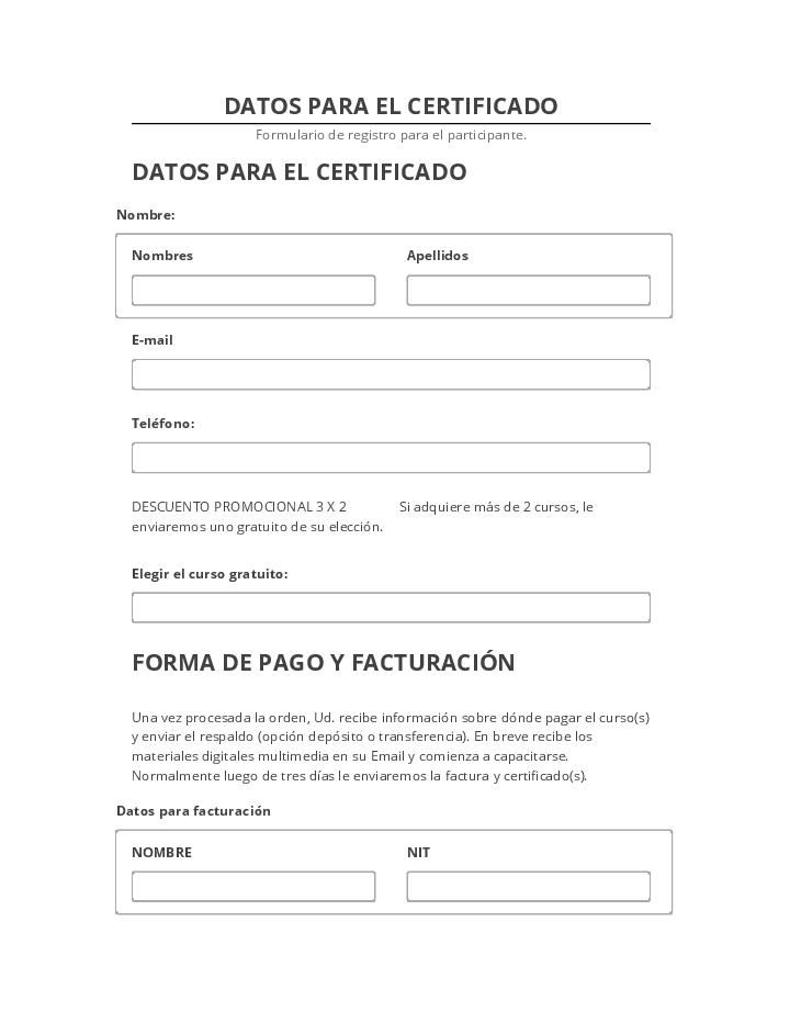 Extract DATOS PARA EL CERTIFICADO Salesforce