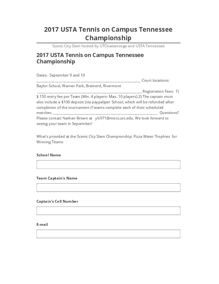 Arrange 2017 USTA Tennis on Campus Tennessee Championship Netsuite