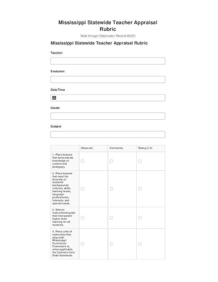 Extract Mississippi Statewide Teacher Appraisal Rubric