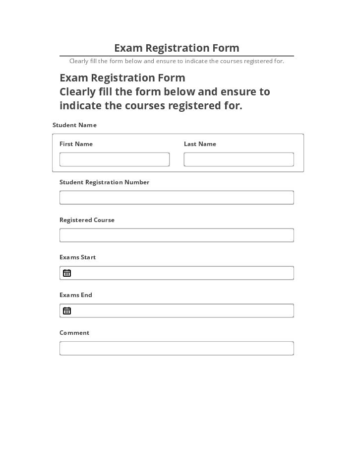 Arrange Exam Registration Form