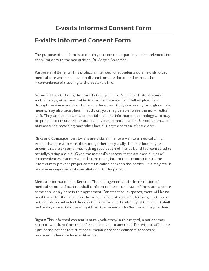 Pre-fill E-visits Informed Consent Form Netsuite