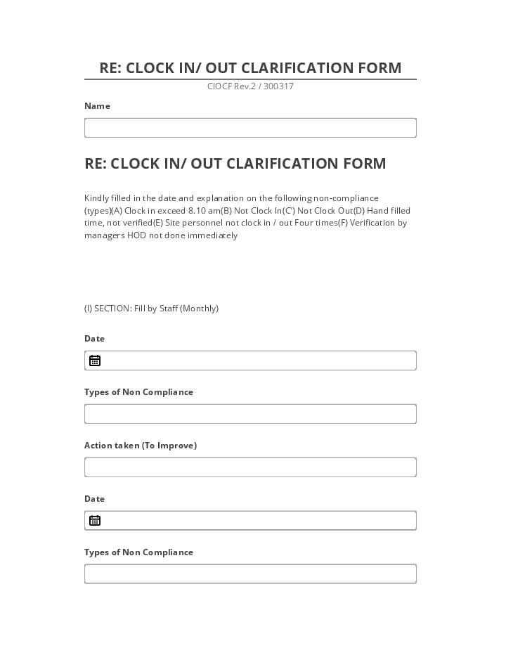 Pre-fill RE: CLOCK IN/ OUT CLARIFICATION FORM
