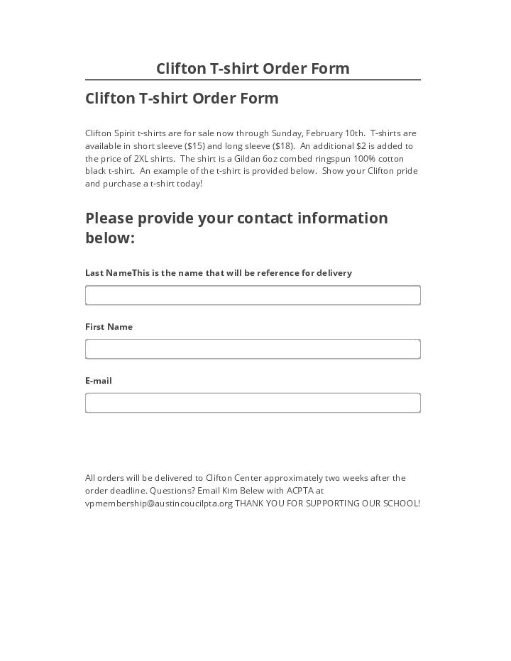 Arrange Clifton T-shirt Order Form Salesforce