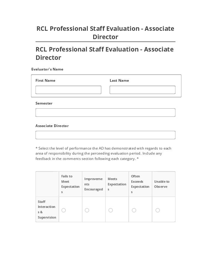 Arrange RCL Professional Staff Evaluation - Associate Director Salesforce