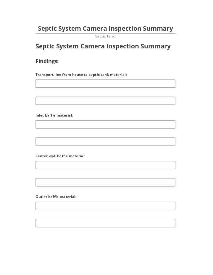 Export Septic System Camera Inspection Summary