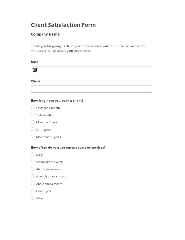 Arrange Client Satisfaction Form
