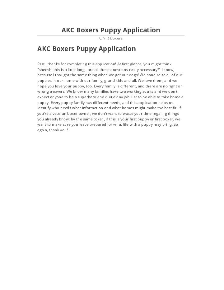 Arrange AKC Boxers Puppy Application Salesforce