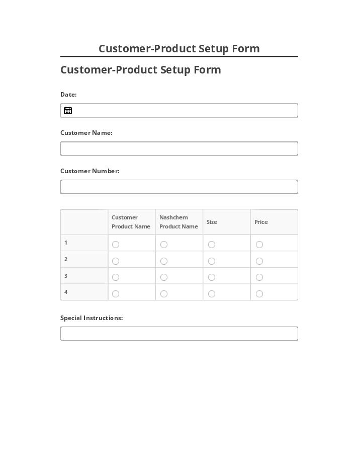 Integrate Customer-Product Setup Form