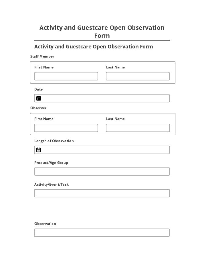 Arrange Activity and Guestcare Open Observation Form Netsuite