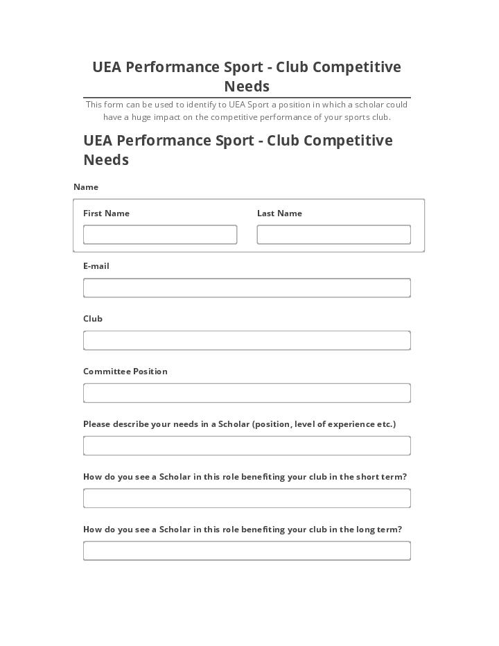 Pre-fill UEA Performance Sport - Club Competitive Needs