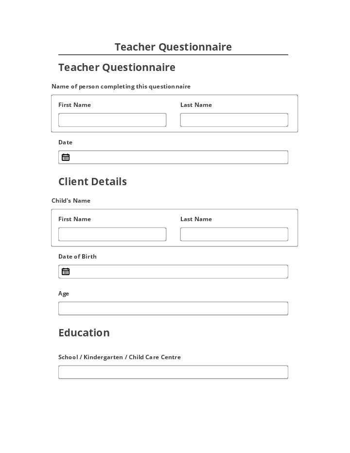 Pre-fill Teacher Questionnaire Netsuite