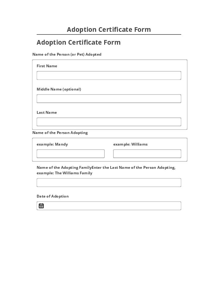 Pre-fill Adoption Certificate Form Netsuite