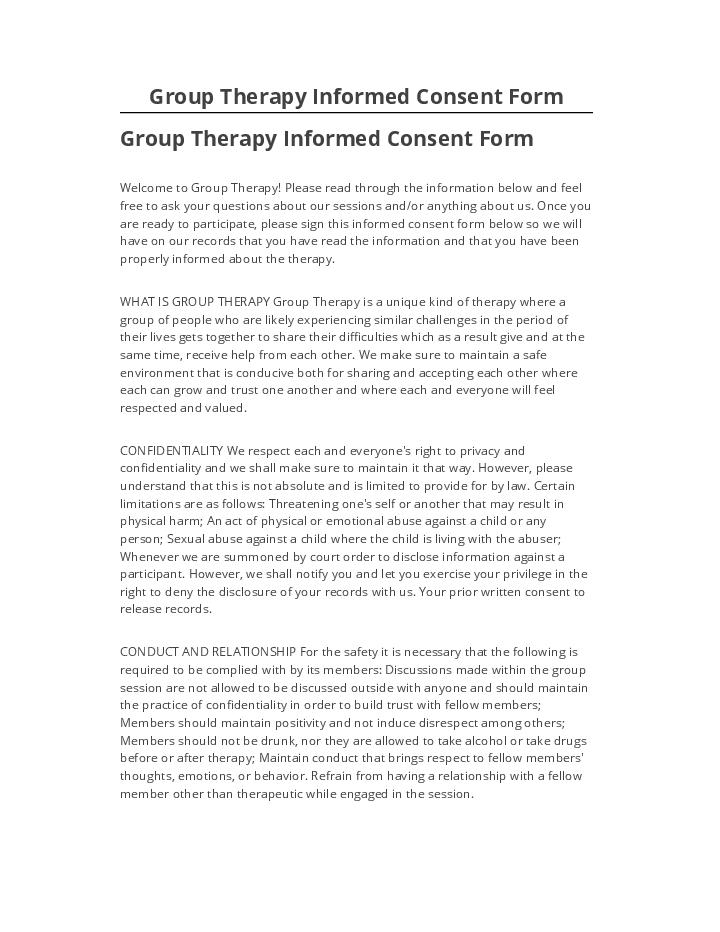 Pre-fill Group Therapy Informed Consent Form Salesforce